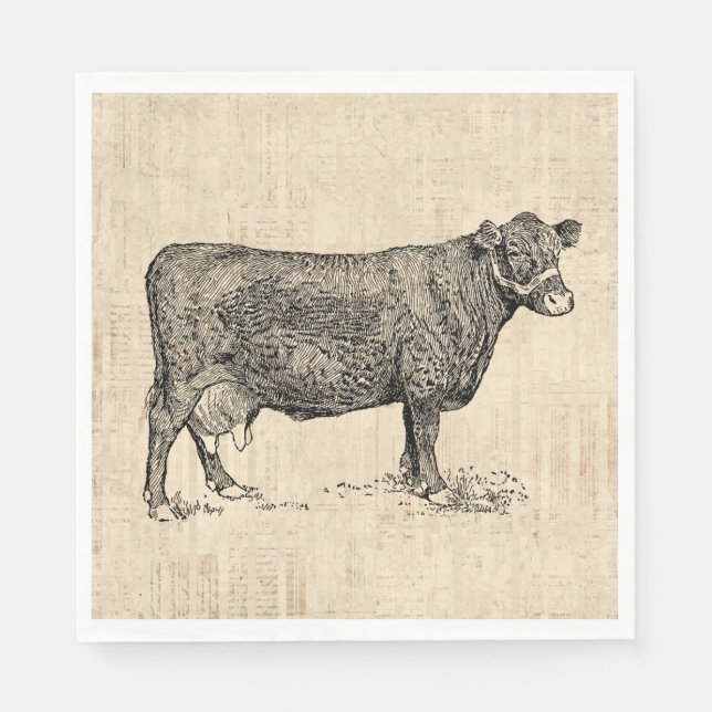 Country Cow Illustrated Art Napkin (Front)