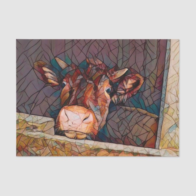 Country Cow In Barn Rustic Funny Farm Mosaic Art Tissue Paper (Front)