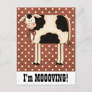 Country Cow Lady Moving Change of Address Notice Announcement Postcard