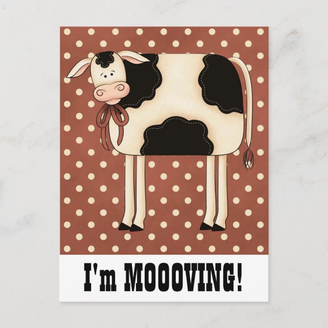 Country Cow Lady Moving Change of Address Notice Announcement Postcard (Front)