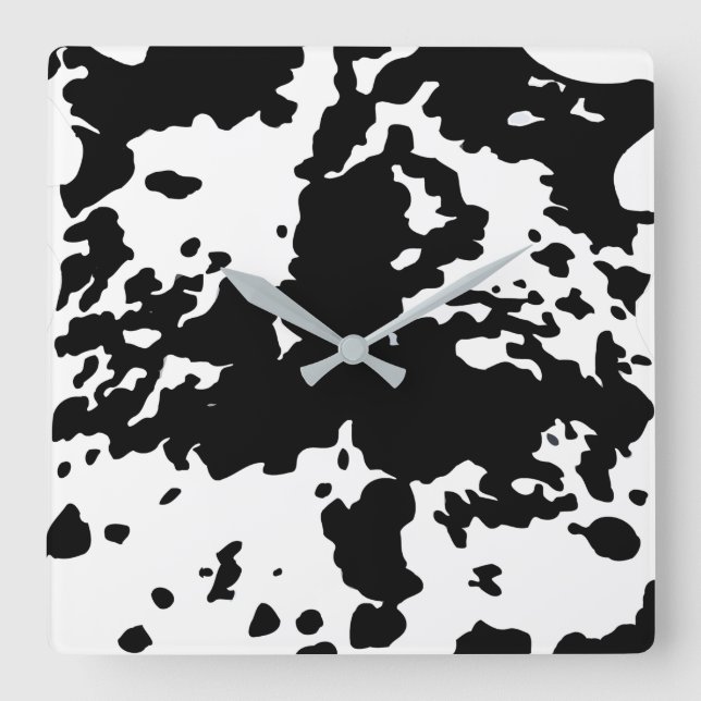 Country Cow Pattern Black And White Square Wall Clock (Front)