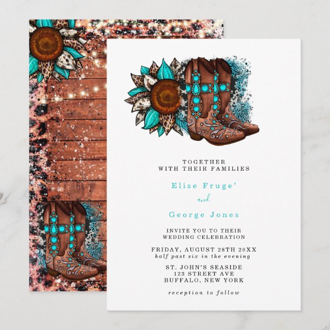 Country Cowboy Boots Barn Wedding Invitation (Front/Back)