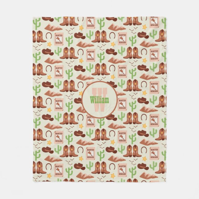 Country Cowboy Boots Stick Horse Desert Western Fleece Blanket (Front)