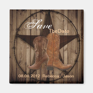 Country Cowboy Boots Western Wedding save the date Magnet