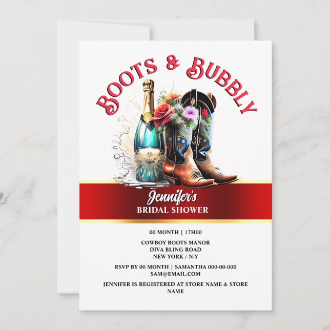 Country cowboy boots wildflower summer bubbly invitation (Front)