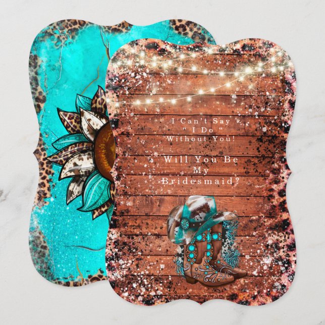 Country Cowboy Boots Will You Be My Bridesmaid Invitation (Front/Back)