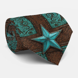 Country Cowboy Brown Turquoise Western Star Tie
