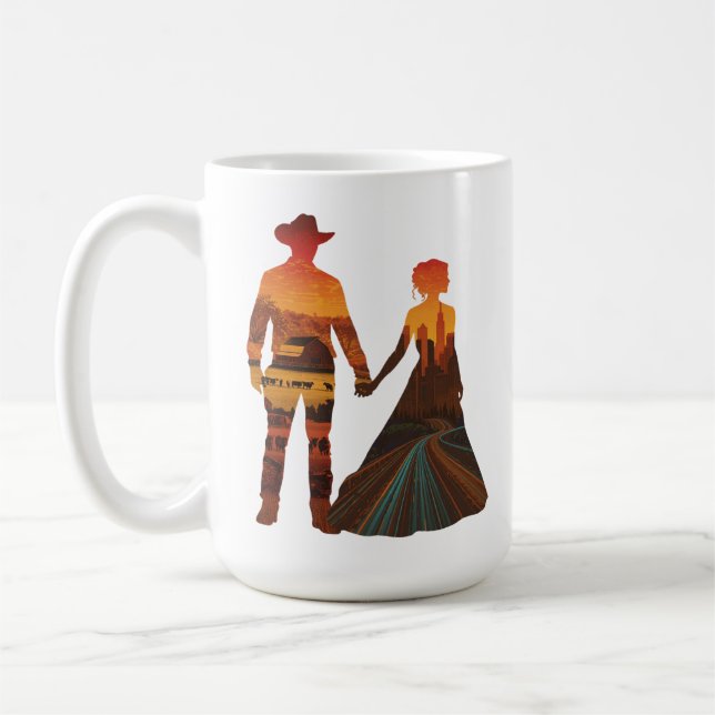 Country Cowboy & City Girl Silhouette Coffee Mug (Left)