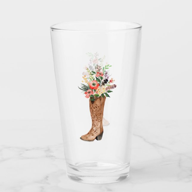Country Cowboy Cowgirl Boot Wedding Glass (Front)