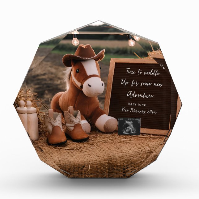 Country cowboy horse Pregnancy Announcement  Photo Block (Front)
