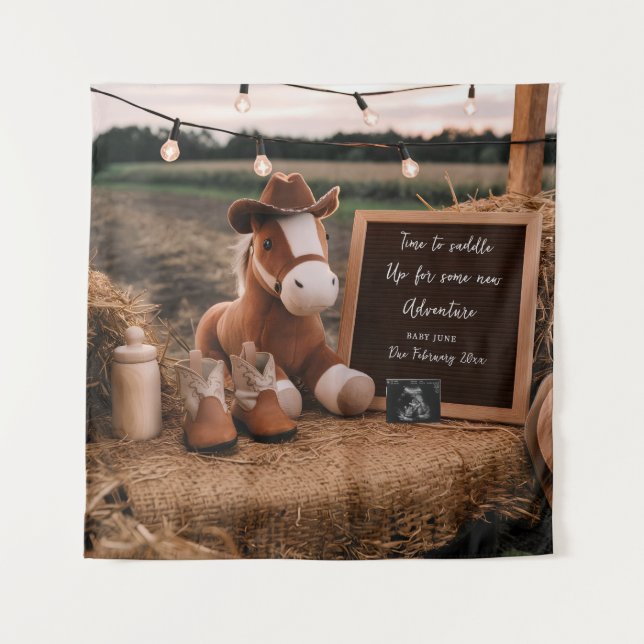 Country cowboy horse Pregnancy Announcement  Tapestry (Front)