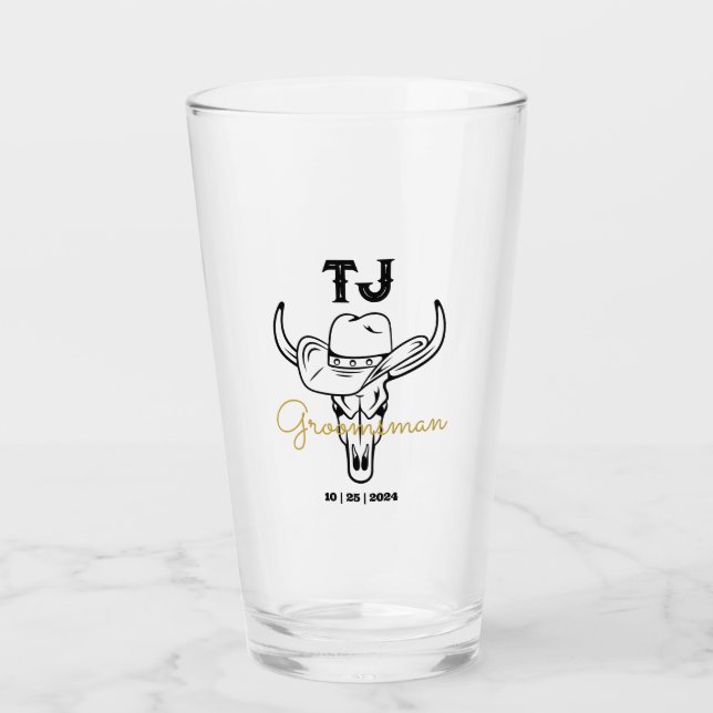Country Cowboy Personalised Groomsmen Monogram Glass (Front)