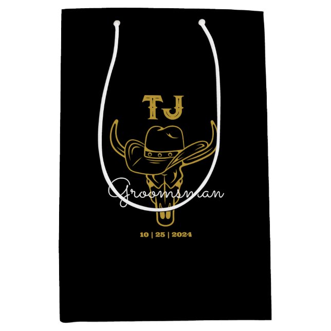 Country Cowboy Personalised Groomsmen Monogram Medium Gift Bag (Front)