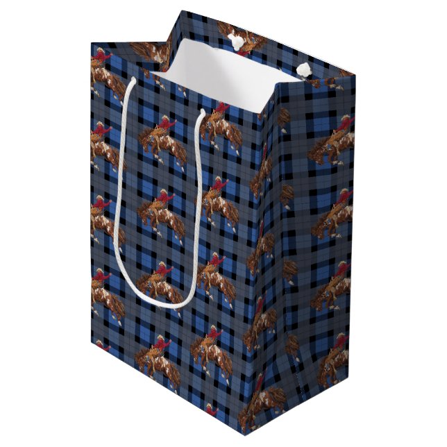 Country Cowboy Plaid Pattern Medium Gift Bag (Front Angled)