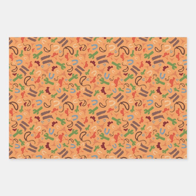 Country Cowboy Wrapping Paper Flat Sheet Set of 3 (Front 3)