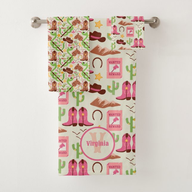Country Cowgirl Boots Adorable Stick Horse Western Bath Towel Set (Insitu)