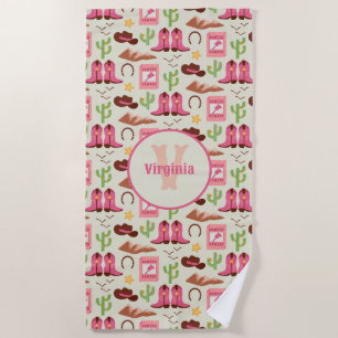 Country Cowgirl Boots Adorable Stick Horse Western Beach Towel