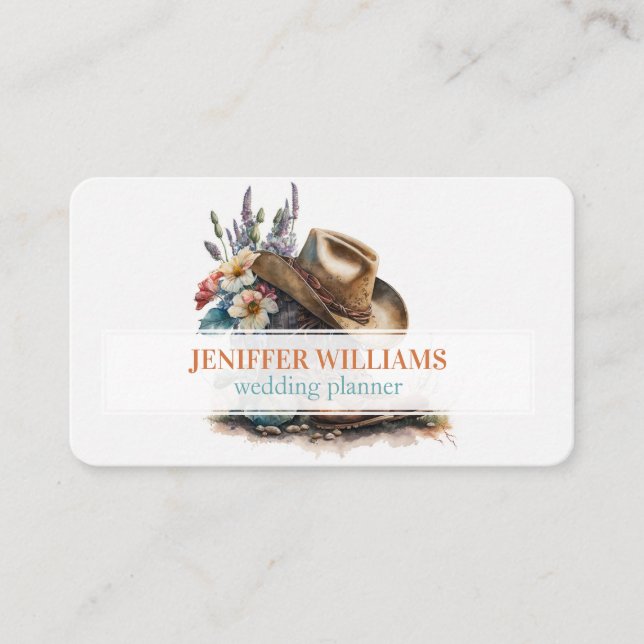 Country Cowgirl Boots Flower Hat Texas Business Card (Front)