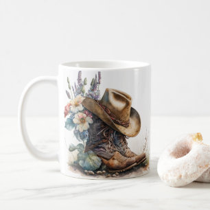 Country Cowgirl Boots Flower Hat Texas Coffee Mug