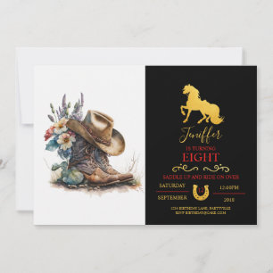 Country Cowgirl Boots Flower Hat Texas Invitation