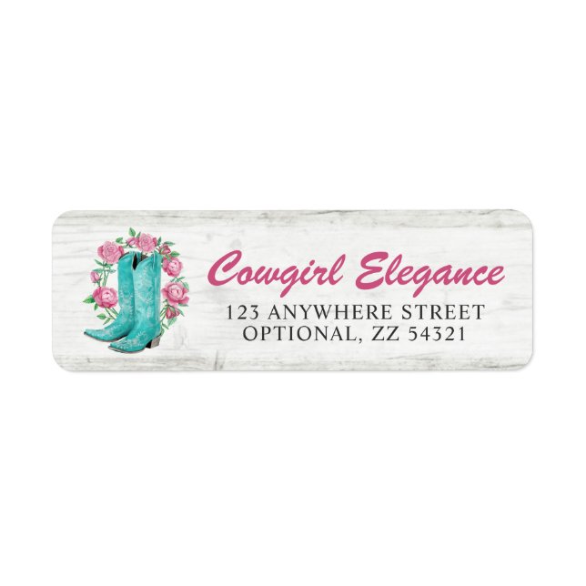 Country Cowgirl Boots Shabby Roses Return Address (Front)
