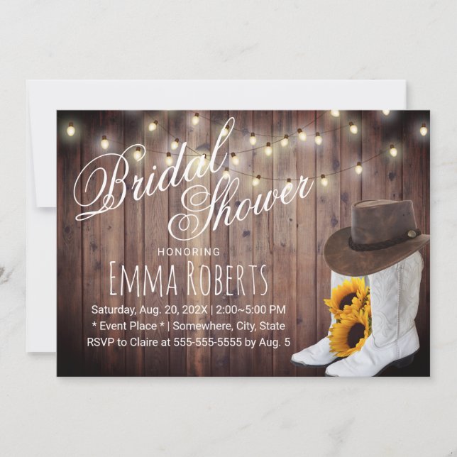 Country Cowgirl Boots & Sunflowers Bridal Shower Invitation (Front)