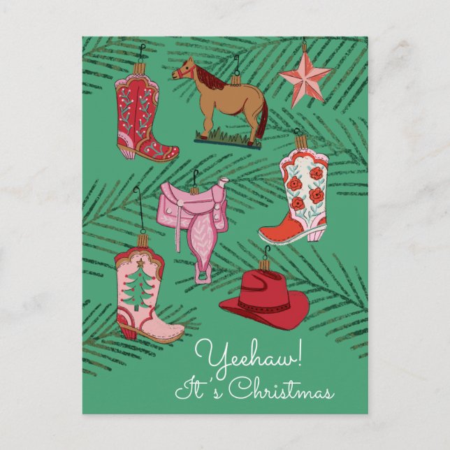 Country Cowgirl Christmas Ornaments Postcard (Front)