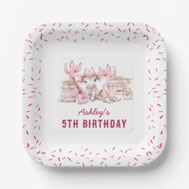 Country Cowgirl Kids Birthday Party Paper Plate (Front)