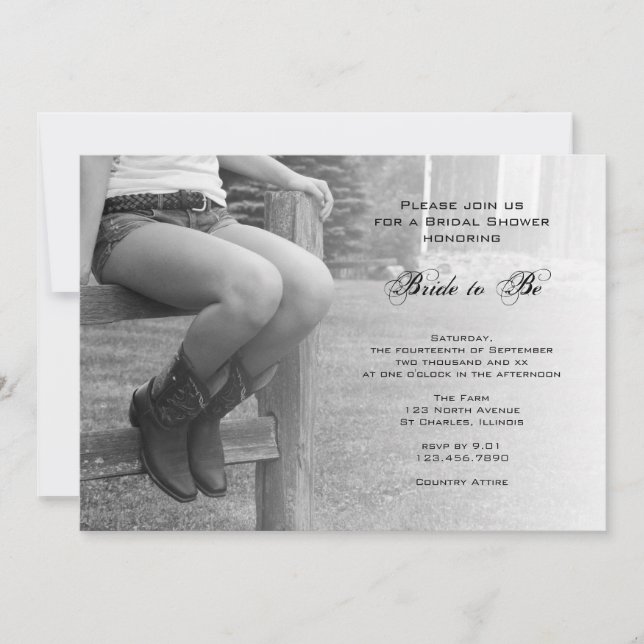 Country Cowgirl on Fence Bridal Shower Invitation (Front)