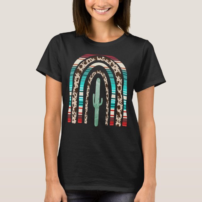 Country Cowgirl Texas Women Rainbow Cactus T-Shirt (Front)