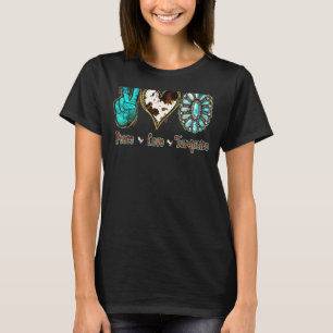 Country Cowhide Peace Love Turquoise Rodeo Cowgirl T-Shirt