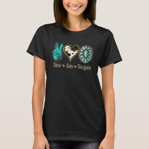 Country Cowhide Peace Love Turquoise Rodeo Cowgirl T-Shirt