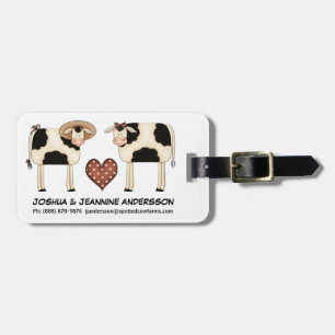 Country Cows! Couple Primitive Folkart Bull & Cow Luggage Tag