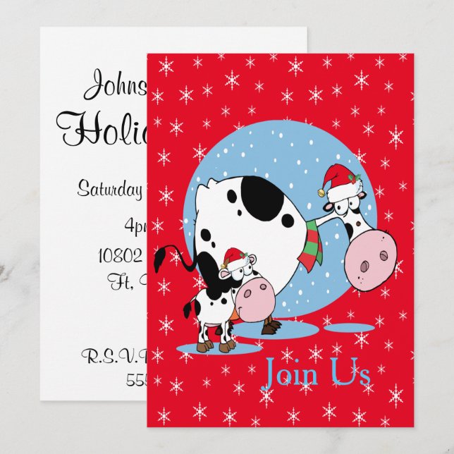 Country Cows With Santa Hats Christmas Holiday Invitation (Front/Back)