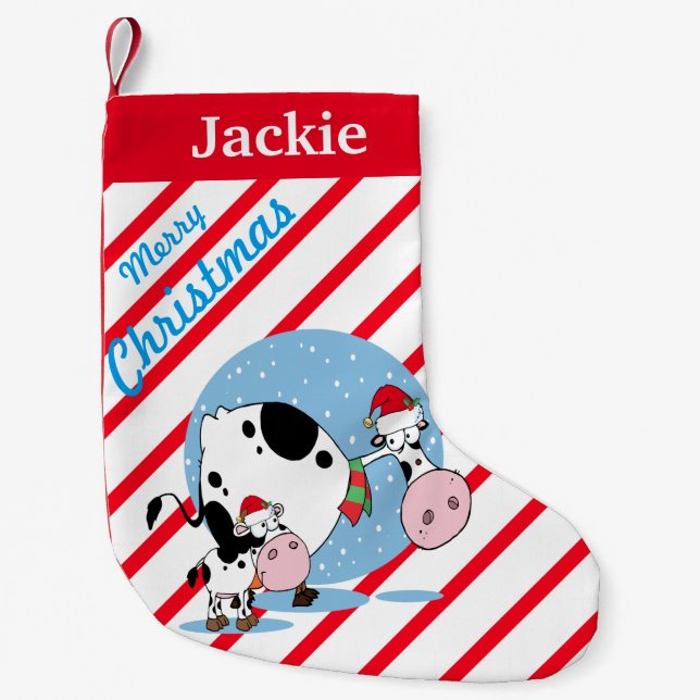 Country Cows With Santa Hats Christmas Stocking (Front)