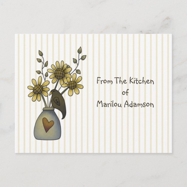Country Crow and Sunflowers Recipe Cards (Front)