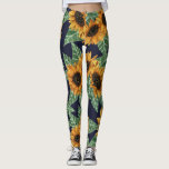 Country Cute Yellow Navy Sunflowers Watercolor Leggings<br><div class="desc">This elegant, artsy, and cute floral pattern is perfect for the summer or spring season. It features hand-painted golden yellow, fern green, brown, and black watercolor sunflowers on top of a simple navy blue background. It's modern, country, rustic, and southern. ***IMPORTANT DESIGN NOTE: For any custom design request such as...</div>