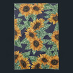 Country Cute Yellow Navy Sunflowers Watercolor Tea Towel<br><div class="desc">This elegant, artsy, and cute floral pattern is perfect for the summer or spring season. It features hand-painted golden yellow, fern green, brown, and black watercolor sunflowers on top of a simple navy blue background. It's modern, country, rustic, and southern. ***IMPORTANT DESIGN NOTE: For any custom design request such as...</div>