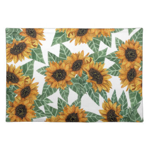 Country Cute Yellow Sunflowers Watercolor Pattern Placemat