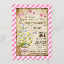 Country Daisies Gingham Check Girl Baby Shower