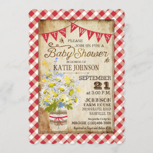 Country Daisies Gingham Check Twins Baby Shower Invitation