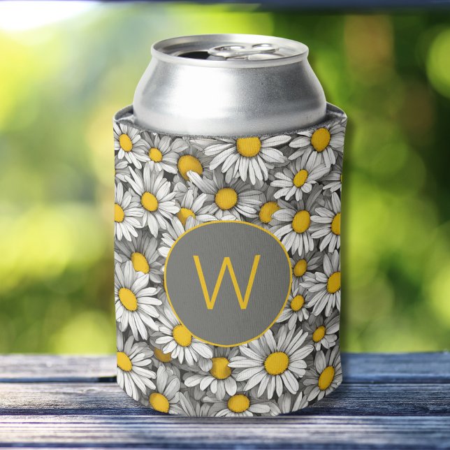 Country Daisies Monogram Can Cooler (Creator Uploaded)