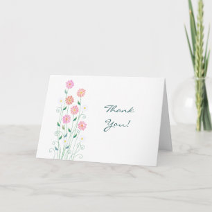 Country Daisies Simple Hand Drawn Flowers Wedding  Thank You Card