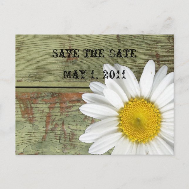 Country Daisy and Barn Wood Save the Date Announcement Postcard (Front)