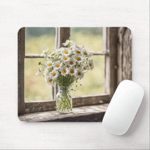 Country Daisy Bouquet In Window Mouse Mat