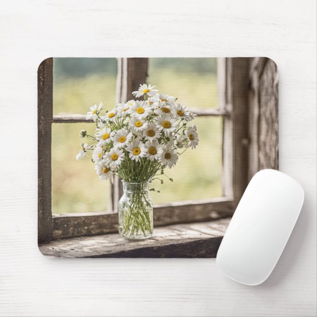 Country Daisy Bouquet In Window Mouse Mat (With Mouse)
