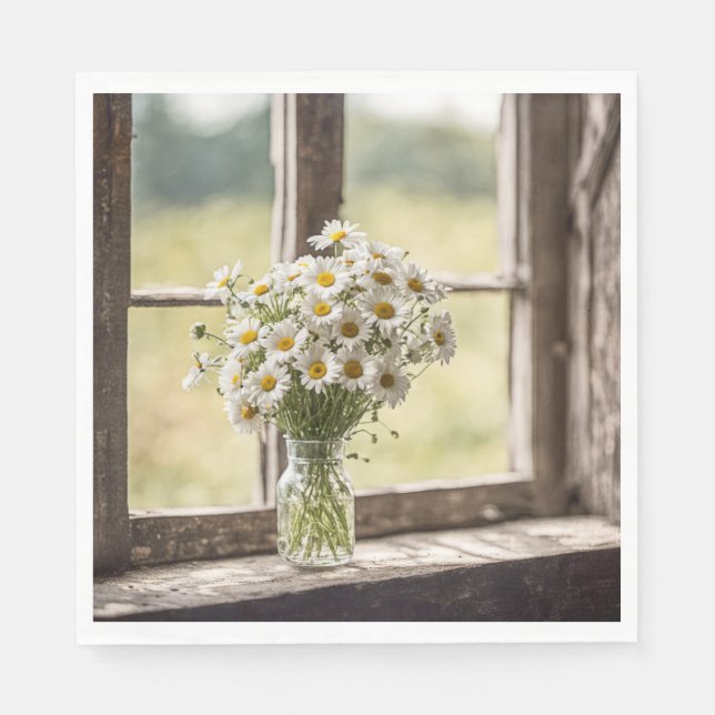 Country Daisy Bouquet In Window Napkin (Front)
