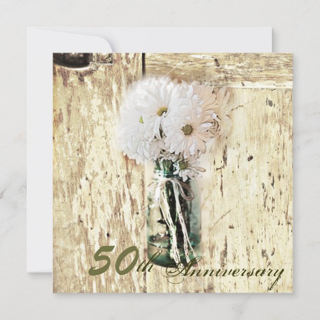 country daisy mason jar 50th wedding anniversary invitation (Front)