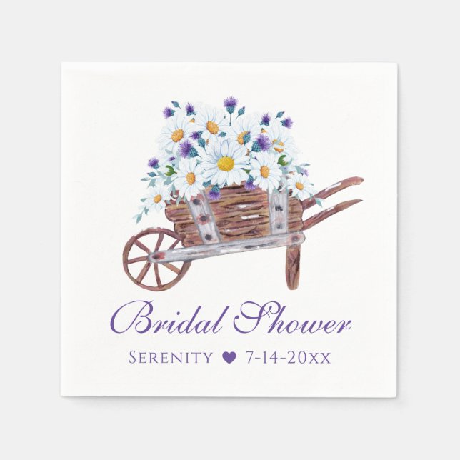 Country Daisy Watercolor Floral Bridal Shower Napkin (Front)