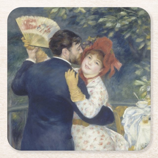 Country Dance - Renoir Impressionist Painting Square Paper Coaster (Front)